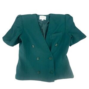 Vintage Karen Scott size 8 Petites Green Short Sleeve Blazer‎ Jacket Business